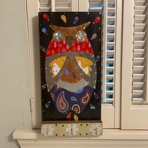 Handmade mosaic owl wall hanging with hooks